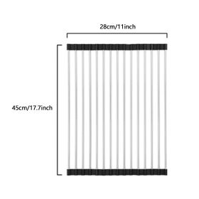 1pc Roll Up Dish Drying Rack; 17.7in*11in; Foldable Rolling Dish Drainer Over The Sink; Drying Rack; SUS304 Stainless Steel Sink Rack For Kitchen