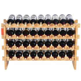 36 Bottle Stackable Modular Wine Rack, 4-Tier Solid Bamboo Wood Storage Racks, Floor Freestanding Wines Holder Display Shelf